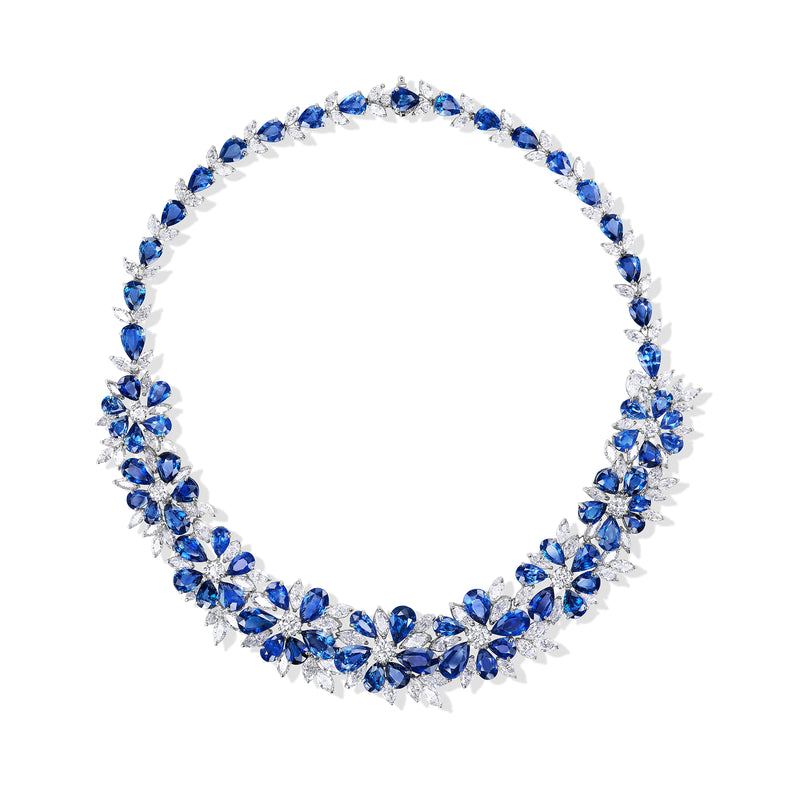 White Gold Diamond Cluster & Oval Blue Sapphire Pendant Necklace | Lee  Michaels Fine Jewelry